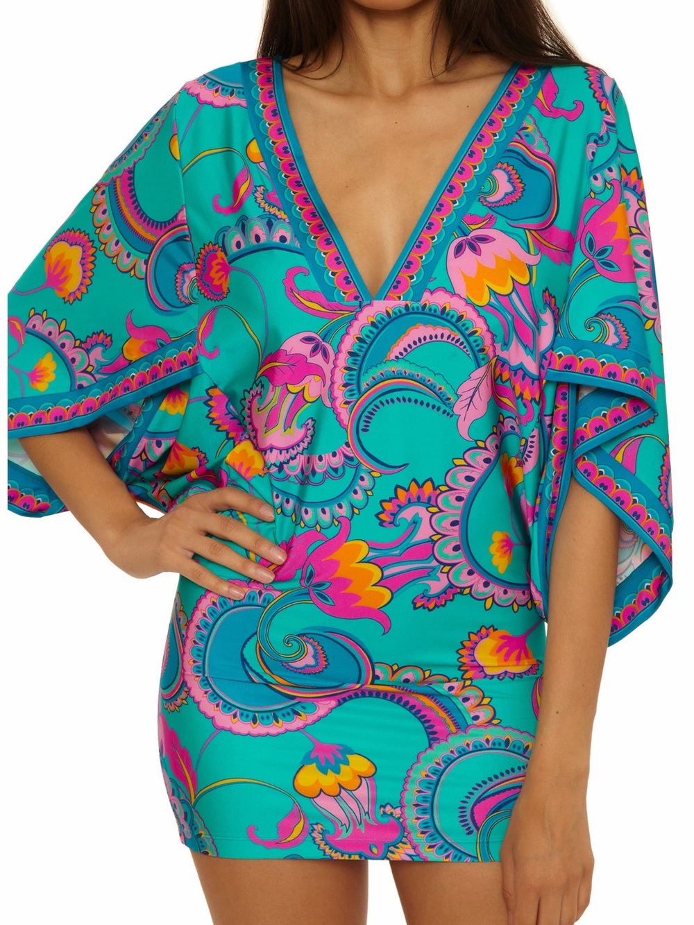 NWT $158 Trina Turk Mykonos V-Neck Cover-Up Tunic size small coastal Resortwear